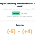 Cuestionario de matemáticas con números negativos