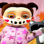 Juego de terror de bebé rosa aterrador